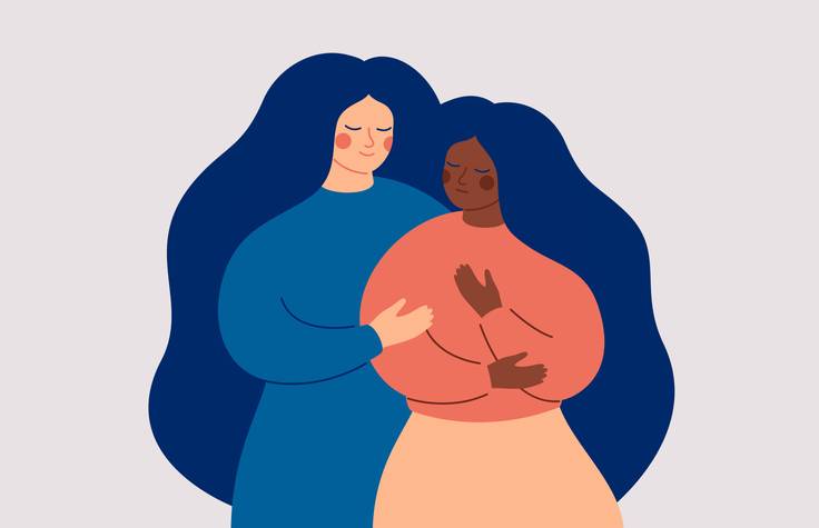 Illustration of two women hugging
