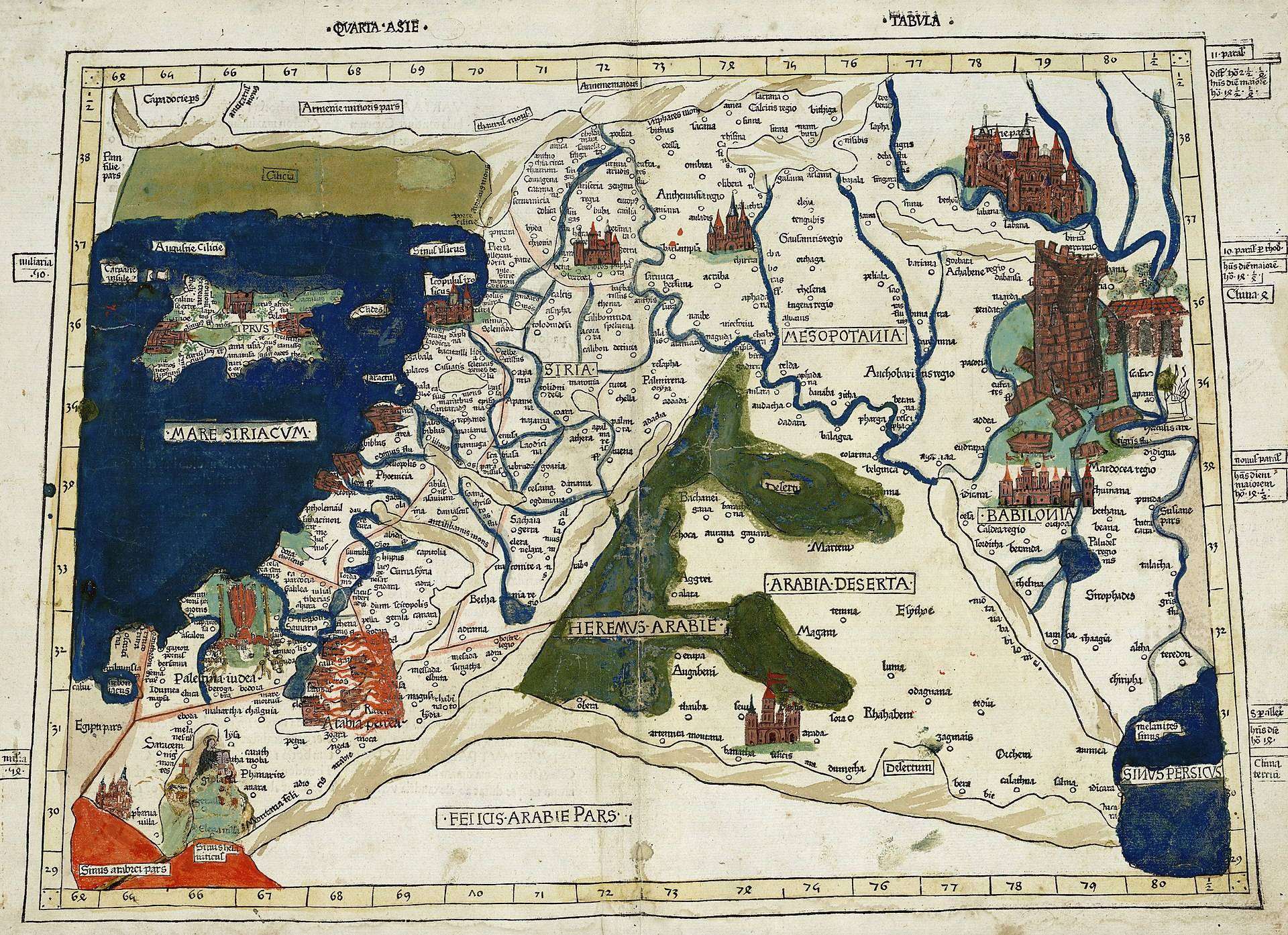 A 15th century copy of Ptolemy's fourth Asian map, depicting the area known as the Fertile Crescent