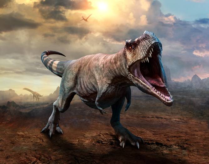 An illustration of a roaring T-Rex
