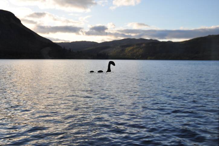 Image of the loch ness monster photoshopped into the lake