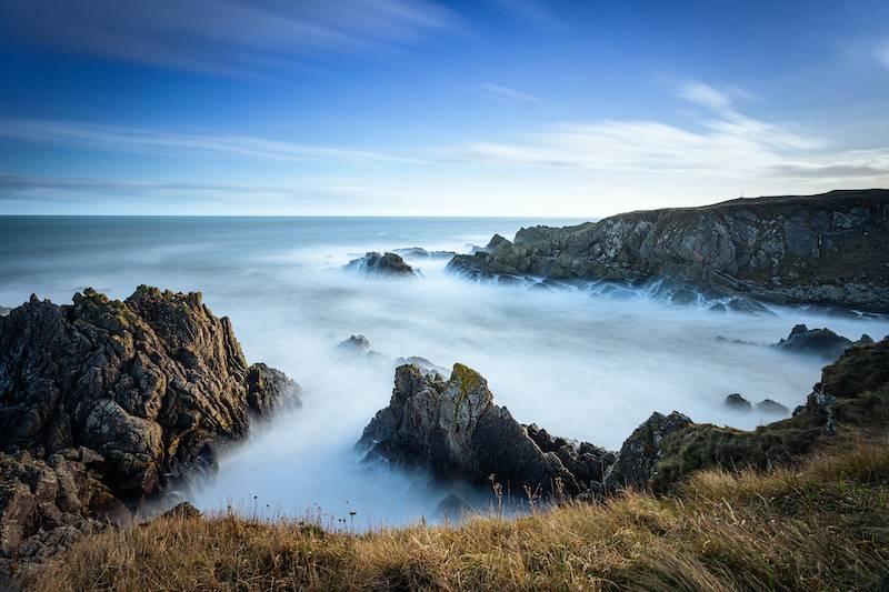 A view of the misty sea and cliffs from Berwickshire coast