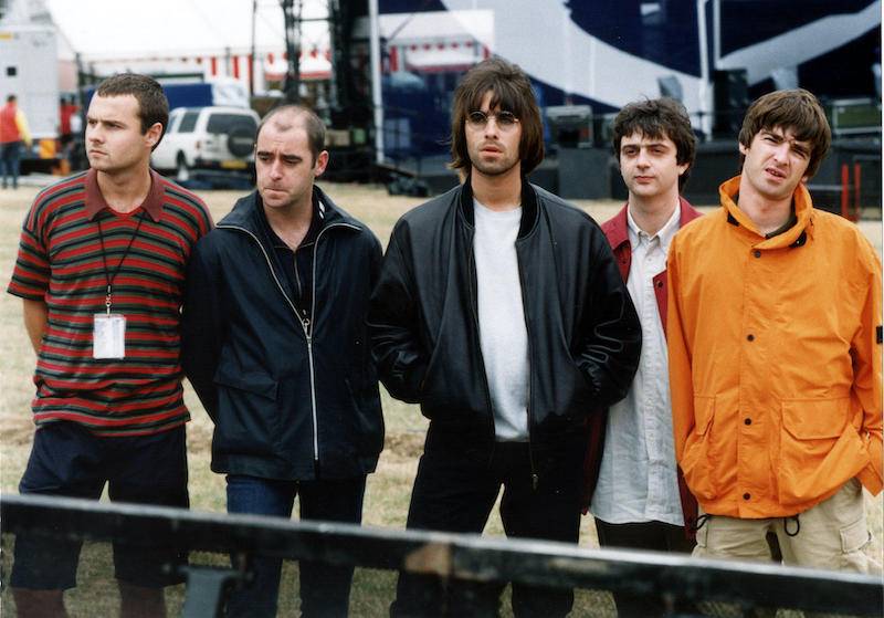 Oasis pictured just before their performance at Knebworth, 1996