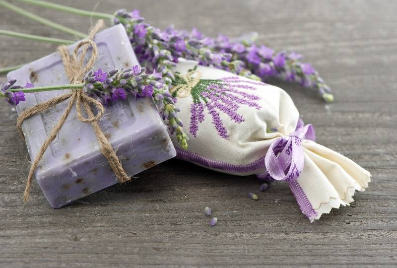 Lavender soap wrapped in fabric and string