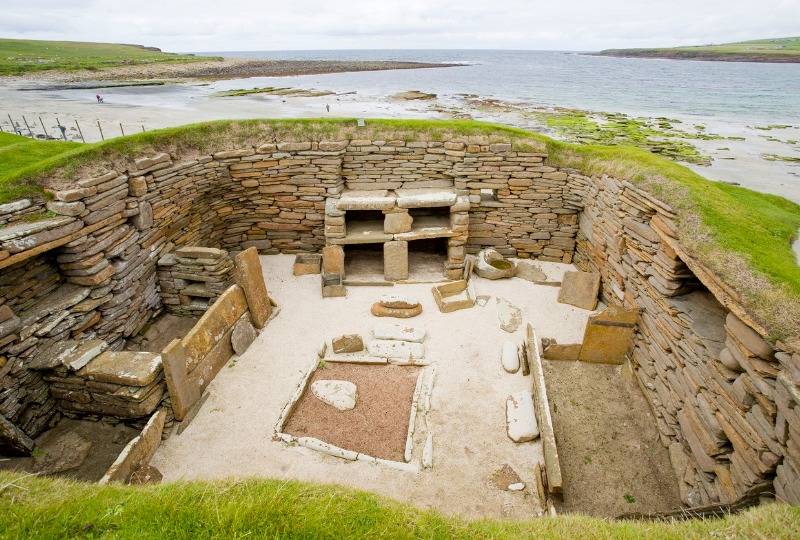 View of Skara Brae neolithic settlement remains on Orkney, Scotland