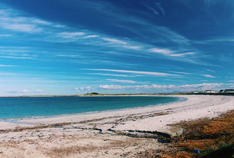 Blue skies and sandy beach on Isle of Tiree, Scotland