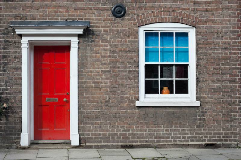 red door with letterbox