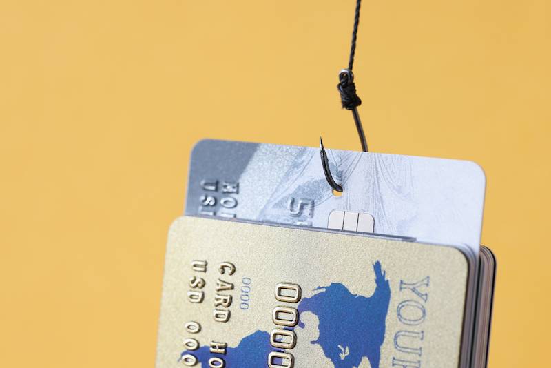 Credit card caught on a fishing hook