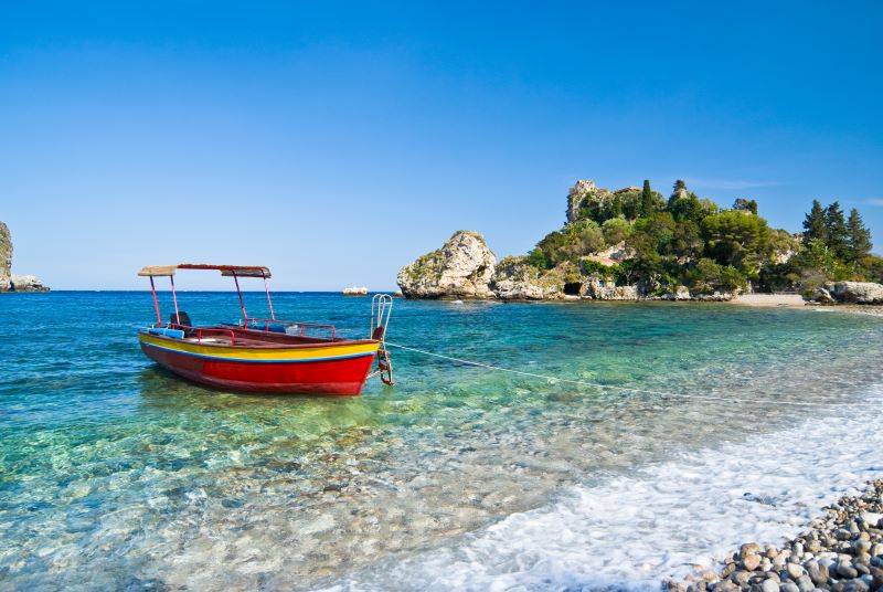 Image of a boat floating on the water in Sicily in Italy