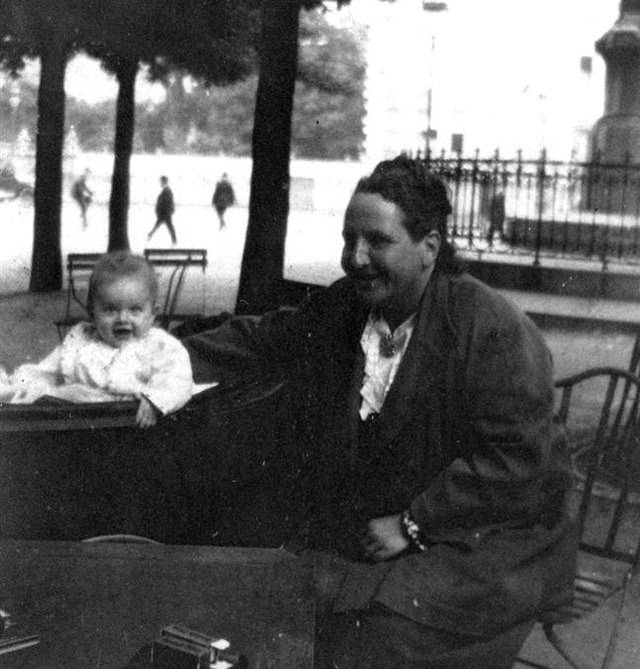 Gertrude Stein with Ernest Hemingway's son, Jack Hemingway in 1924. 
