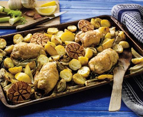 Chicken, lemon and fennel traybake recipe