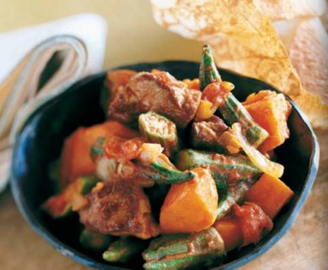 African ragout with okra and sweet potato