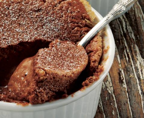 Hot chocolate soufflés with rum
