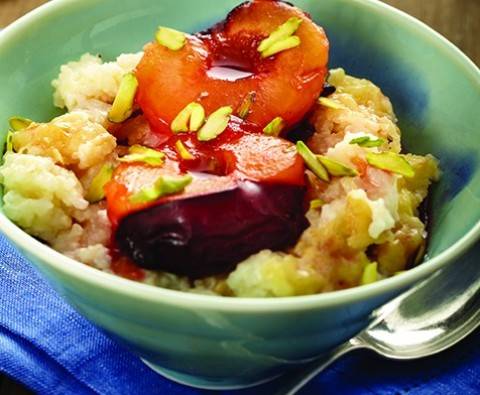 Recipe: Cardamom rice pudding with plum compote
