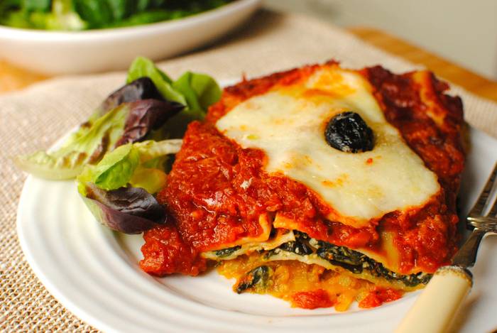 Butternut squash and spinach lasagne