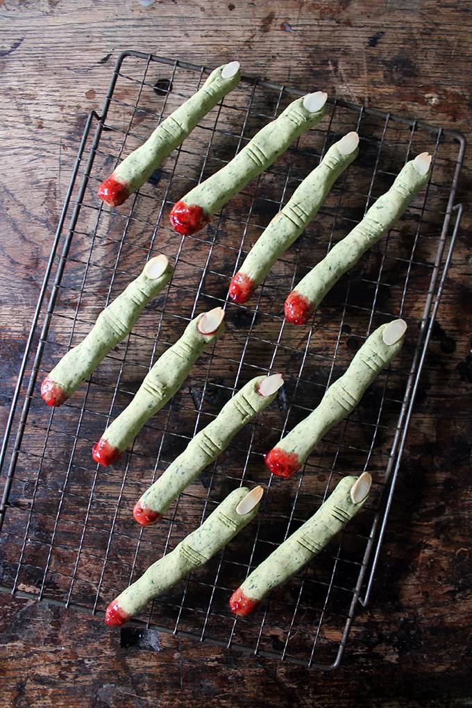 green peanut butter witch finger cookies