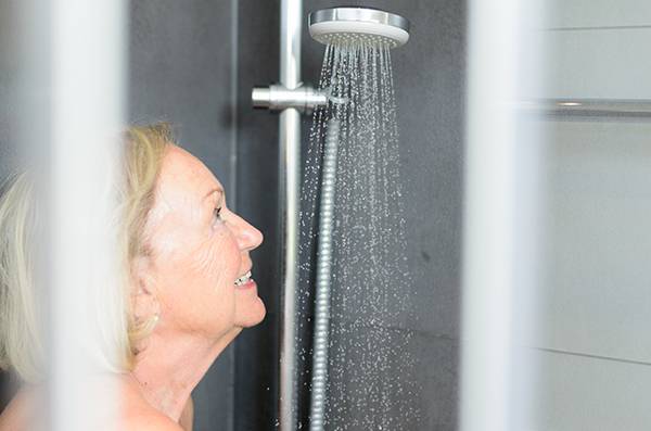 woman showering