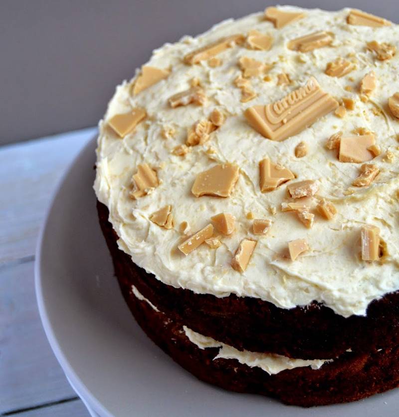 Pear and courgette cake with salted caramac frosting