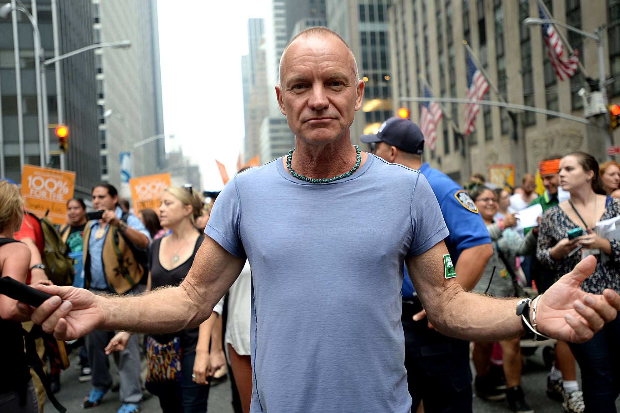 Sting at a climate change protest in New York, 2014