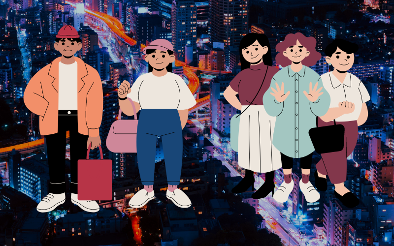 Illustration of young people wearing normcore outfits 