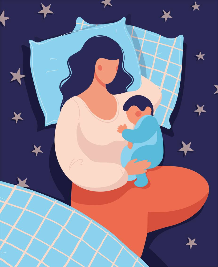 An illustration of a mother and her baby sleeping