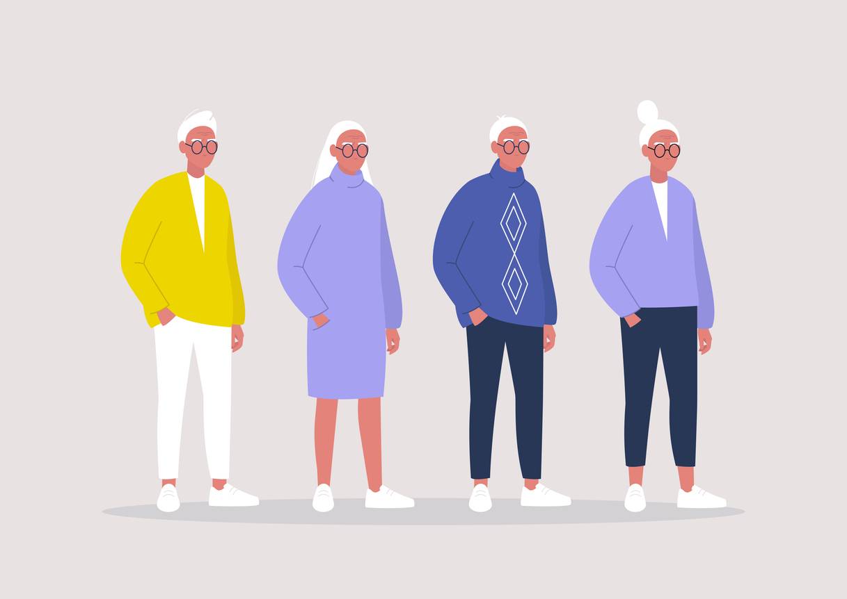 An illustration of four older people