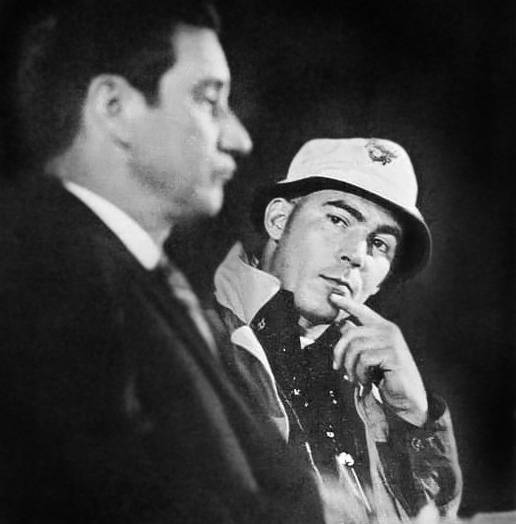 Hunter S Thompson at a debate with Sheriff Carol D. Whitmire his opponent 