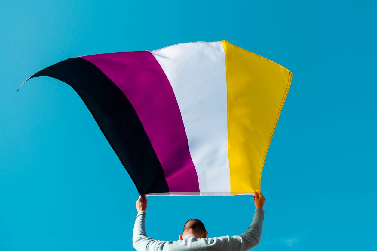 Someone flying the non binary pride flag