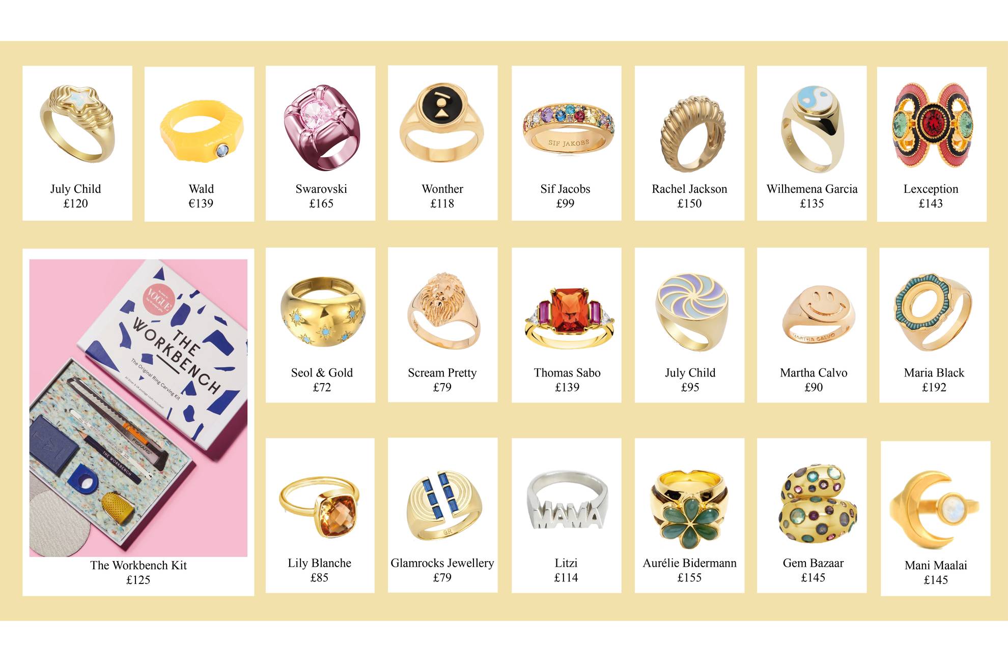 An assortment of moderately priced rings