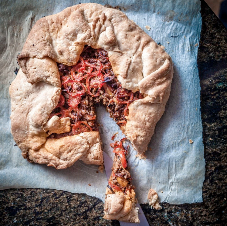 savoury galette with beef peppers and leeks