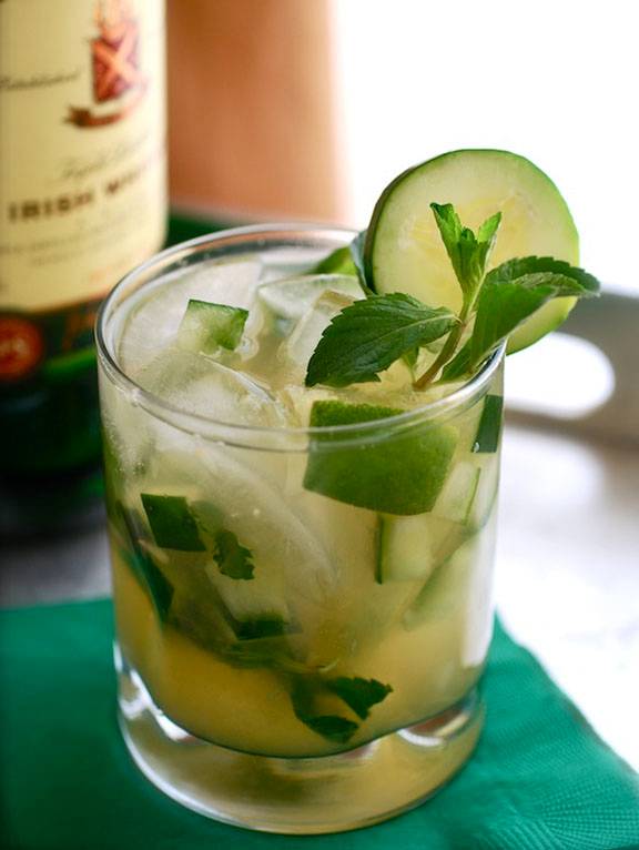 Green Whiskey Smash St. Patrick's Day cocktail