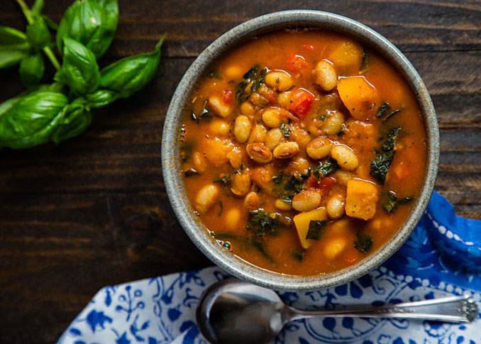 white bean stew with winter squash and kale