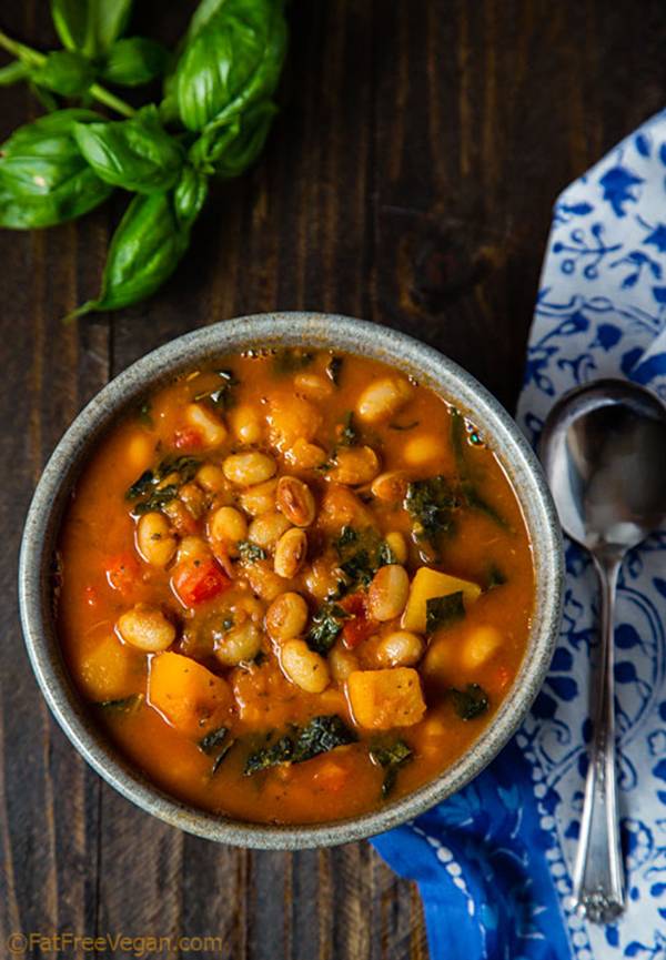 White bean stew with winter squash and kale